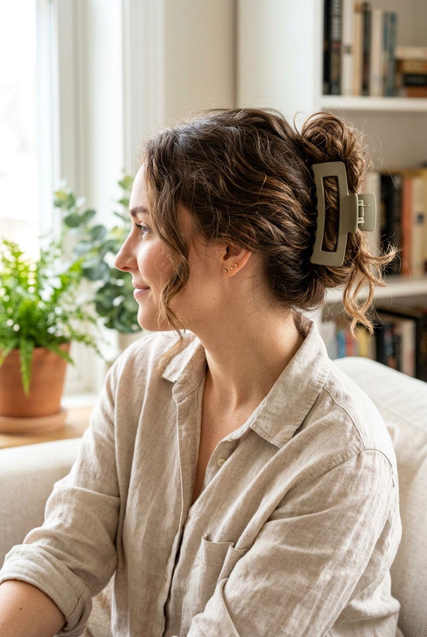 Messy Bun Claw Clip - 20 claw clip hairstyle for moms - 20 claw clip hairstyle for moms