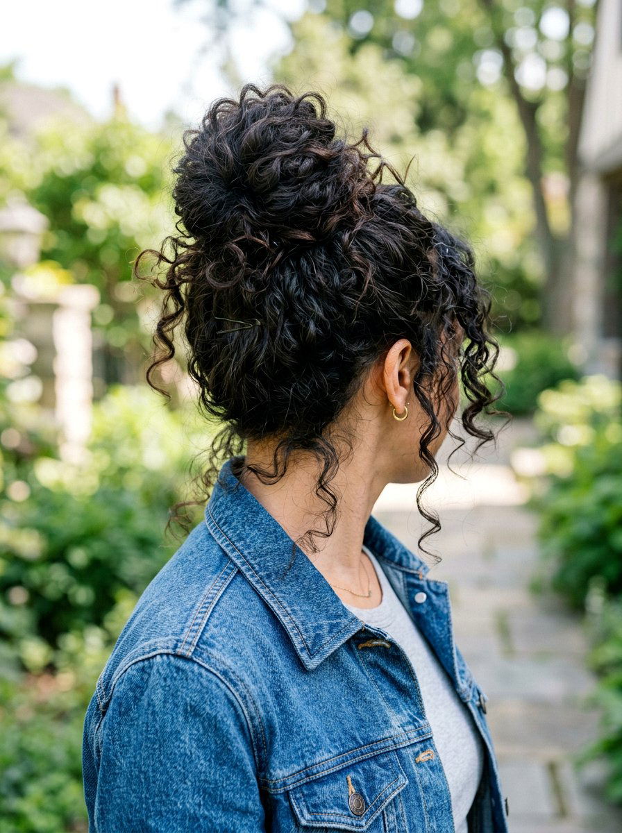 Messy Bun For Long Curly Hair - 20 easy work hairstyle for long curly hair - 20 easy work hairstyle for long curly hair
