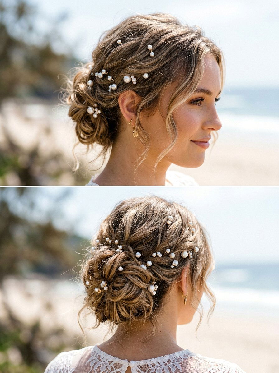 Messy Bun Pearl Clips - 20 wedding hairstyles with pearl clips - 20 wedding hairstyles with pearl clips