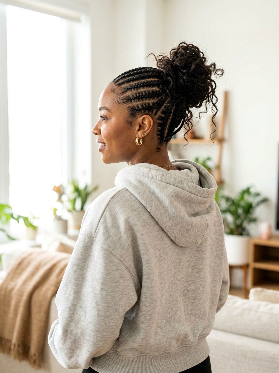 Messy Bun Straight Back Cornrows - 20 straight back cornrows with bun - 20 straight back cornrows with bun