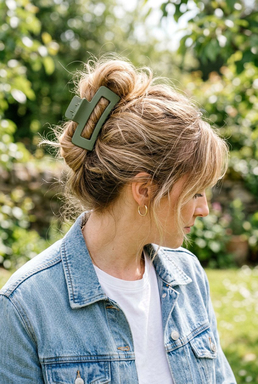 Messy Bun Twist - 20 easy claw clip twist for school - 20 easy claw clip twist for school