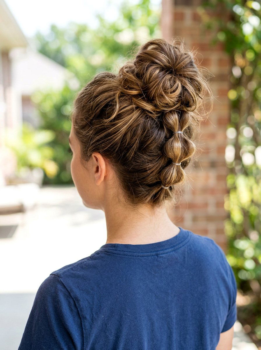 Messy Bun With Bubble Braid - 20 volleyball hairstyle with bubble braid - 20 volleyball hairstyle with bubble braid