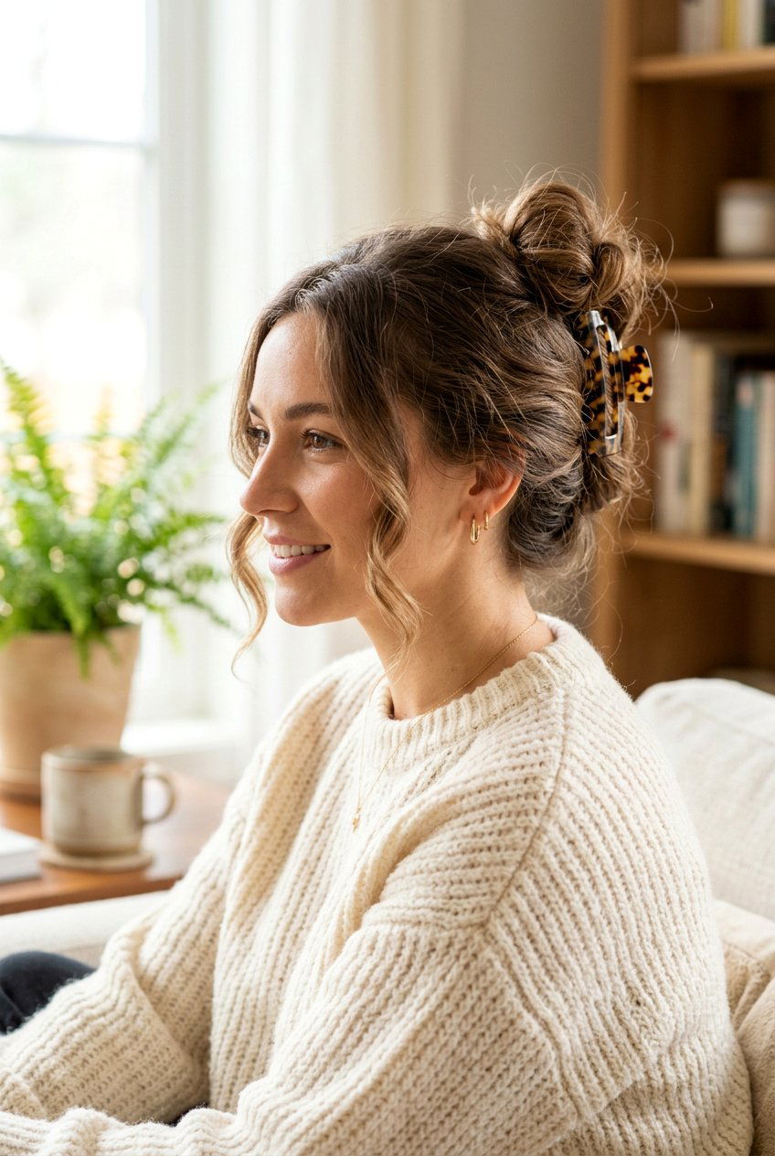 Messy Bun With Claw Clip - 20 best claw clip hairstyle ideas - 20 best claw clip hairstyle ideas