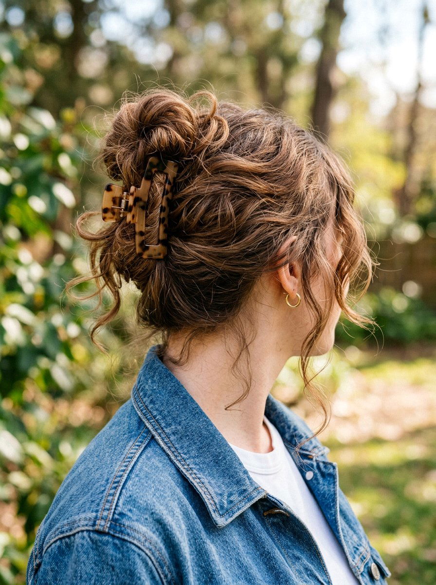 Messy Bun With Claw Clip - 20 claw clip hairstyle for office women - 20 claw clip hairstyle for office women