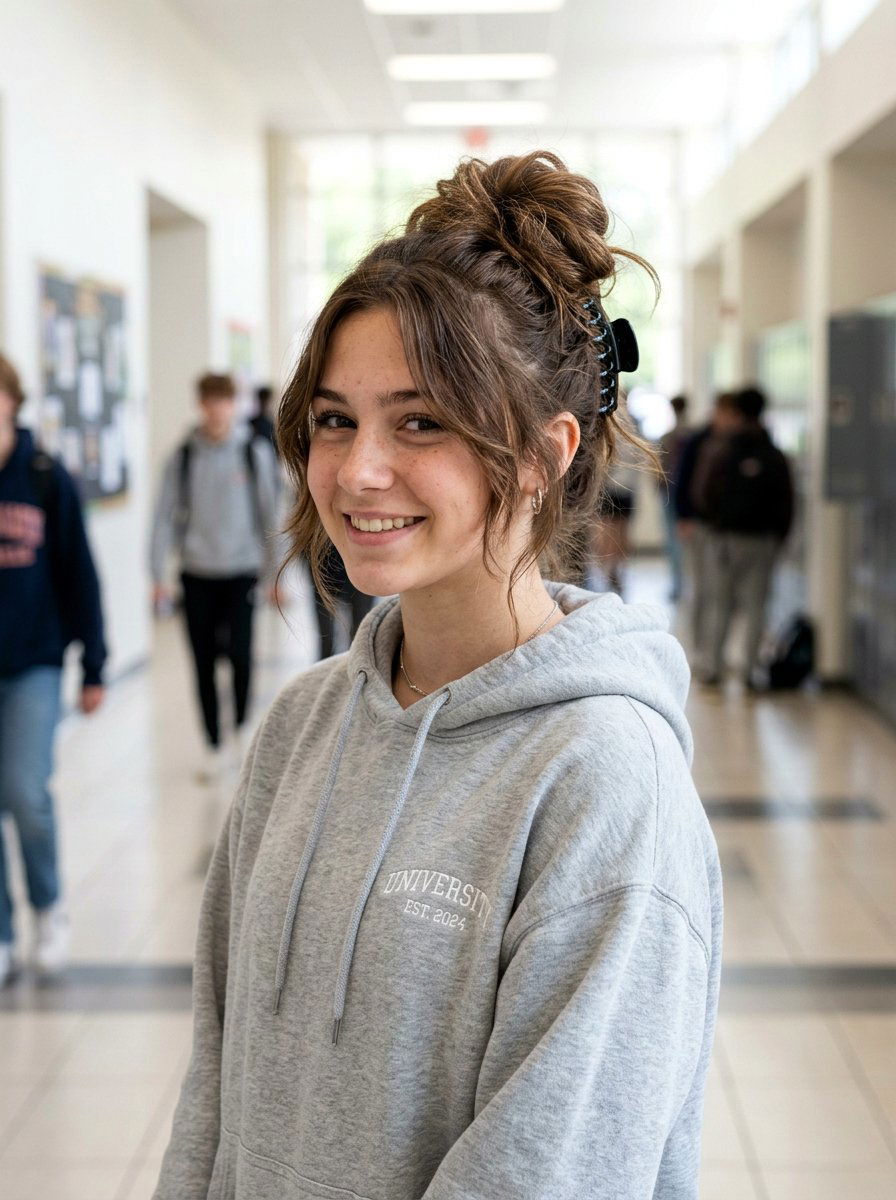 Messy Bun With Claw Clip - 20 claw clip hairstyle for school girls - 20 claw clip hairstyle for school girls