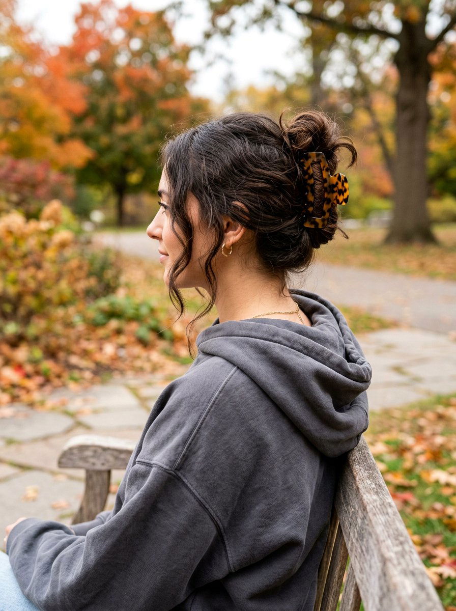 Messy Bun With Claw Clip - 20 college girls easy claw clip hairstyle - 20 college girls easy claw clip hairstyle