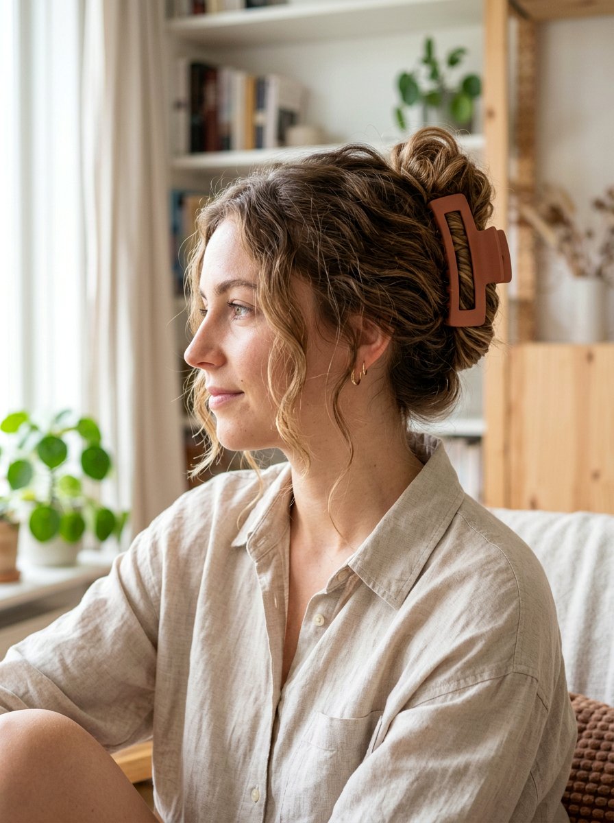 Messy Bun With Claw Clip - 20 lazy heatless hairstyles for mornings - 20 lazy heatless hairstyles for mornings