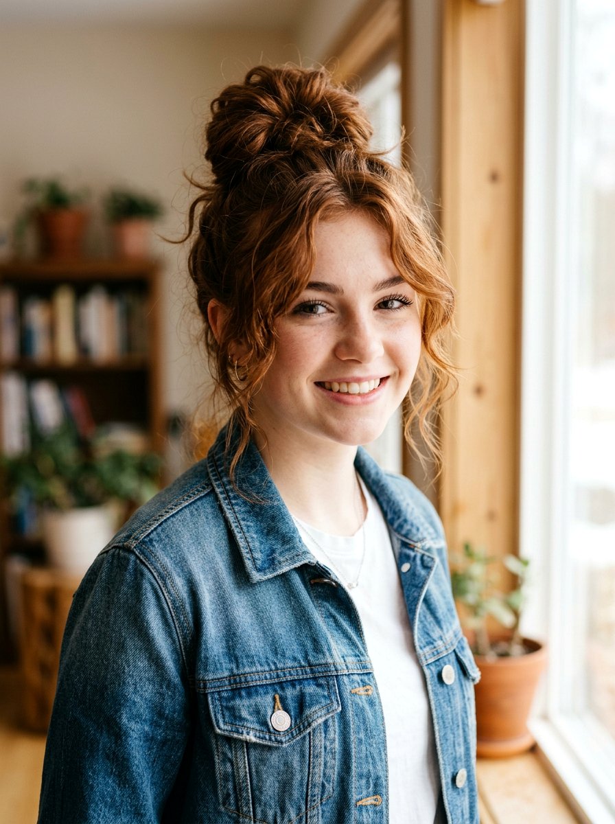 Messy Bun With Face Framing Pieces - 20 quick school hairstyle for medium hair - 20 quick school hairstyle for medium hair