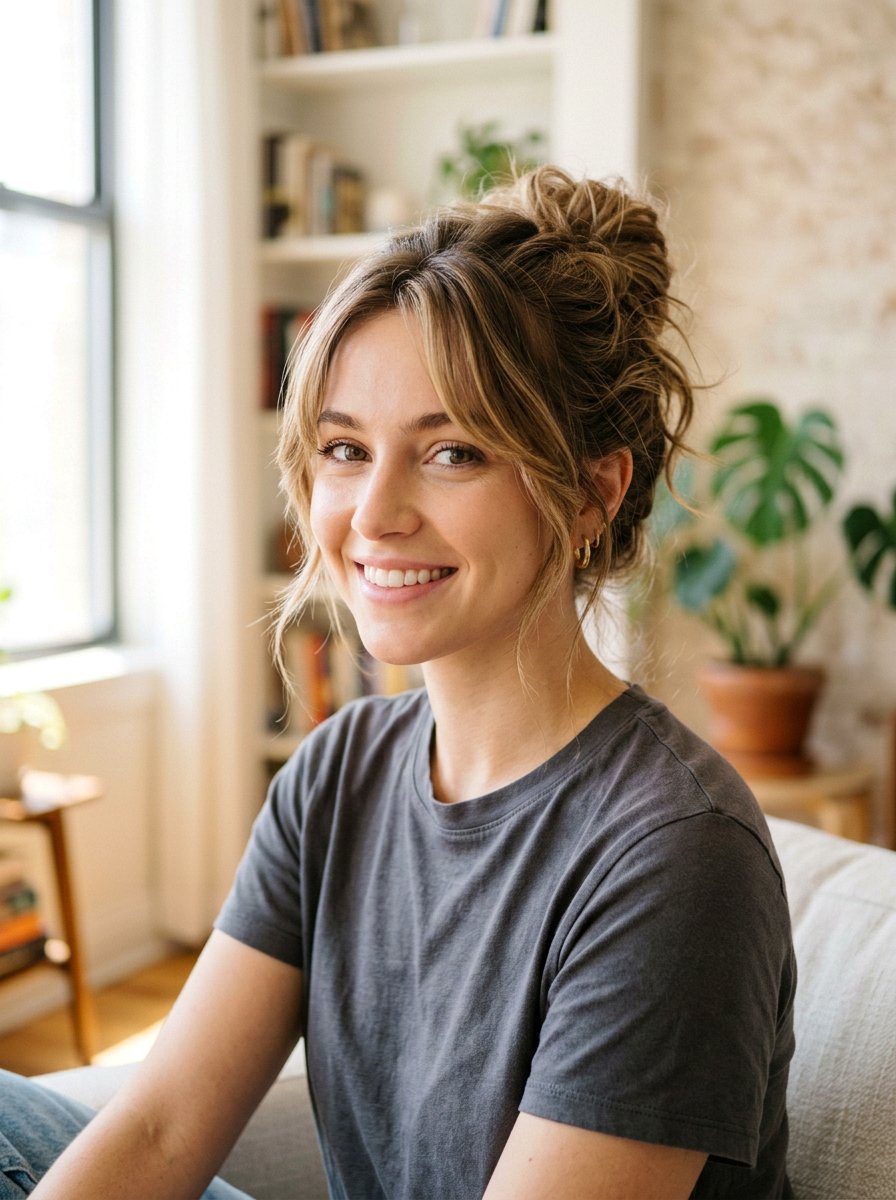 Messy Bun With Face Framing Strands - 20 school hair ideas for girls - 20 school hair ideas for girls