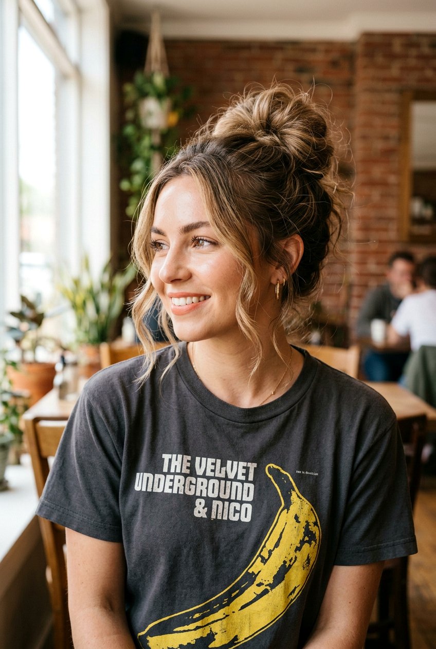 Messy Bun With Face Framing Tendrils - 20 concert bun hairstyles - 20 concert bun hairstyles