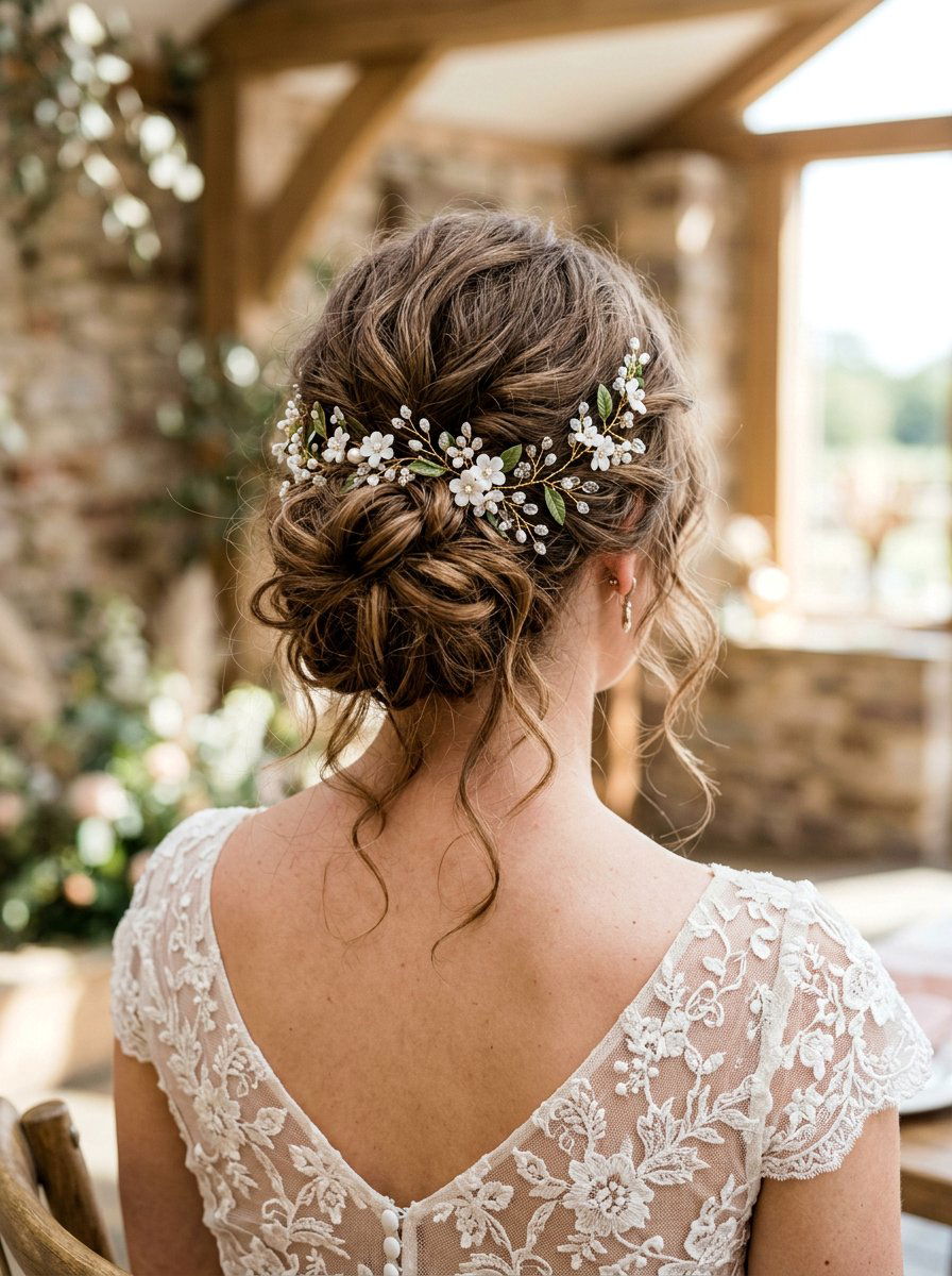 Messy Bun With Hair Vine - 20 wedding hairstyles with hair vines - 20 wedding hairstyles with hair vines