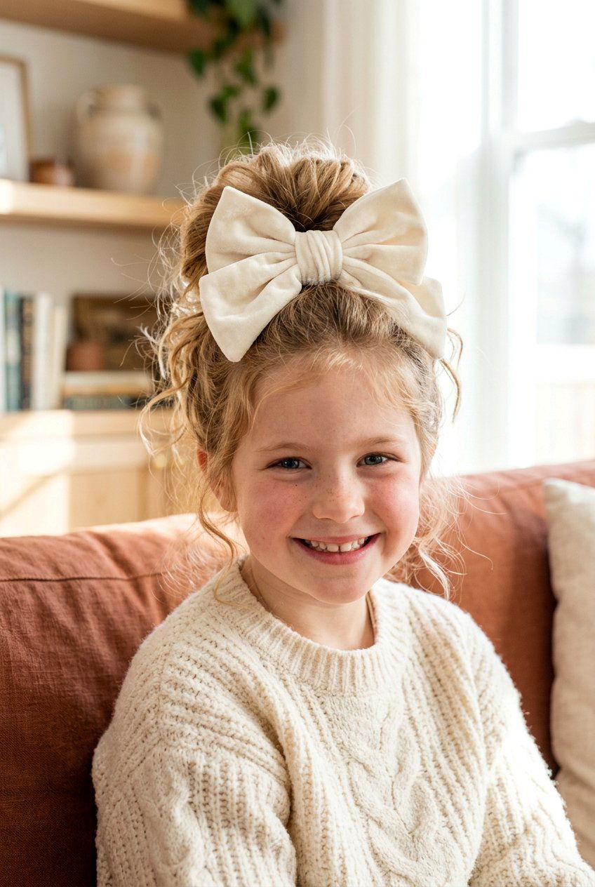 Messy Bun With Oversized Bow - 20 bow hairstyle for little girls - 20 bow hairstyle for little girls