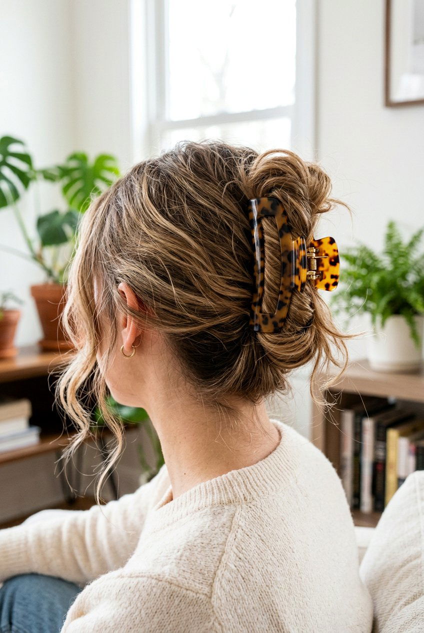 Messy Bun With Oversized Claw Clip - 20 cute clip hairstyles for girls - 20 cute clip hairstyles for girls