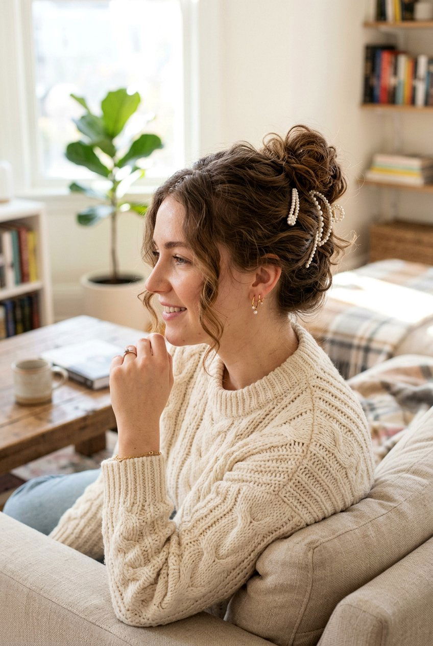 Messy Bun With Pearl Clips - 20 pearl clip hairstyles - 20 pearl clip hairstyles