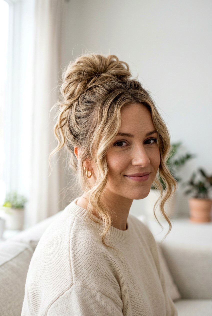Messy Bun With Tendrils - 20 homecoming hairstyles - 20 homecoming hairstyles