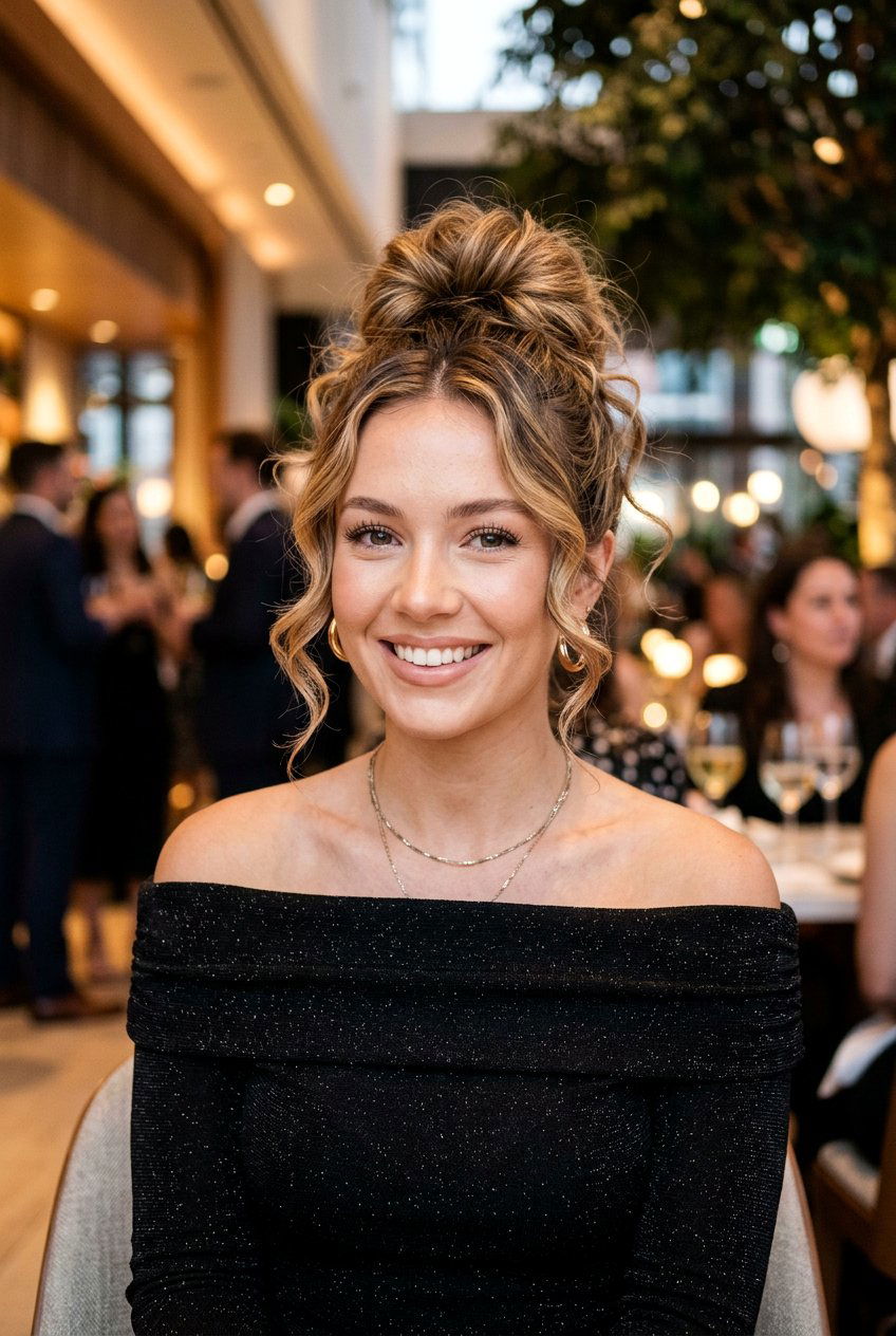 Messy Bun with Curled Tendrils - 20 sweet 16 hairstyles - 20 sweet 16 hairstyles