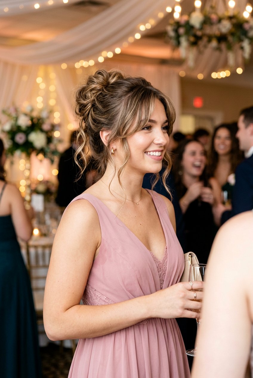 Messy Bun with Face Framing Bangs for Hoco - 20 hoco hairstyles - 20 hoco hairstyles