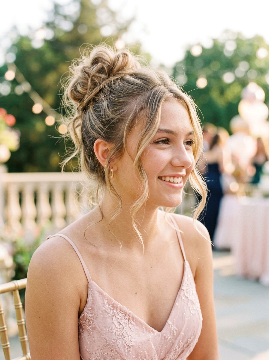 Messy Bun with Face Framing Pieces - 20 teen girls hairstyle ideas for prom - 20 teen girls hairstyle ideas for prom