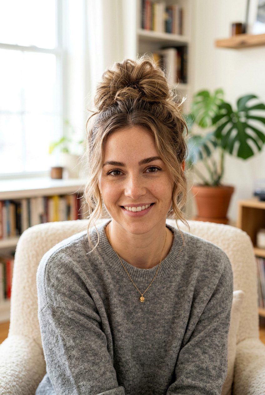 Messy Bun with Face Framing Pieces - 20 last day of school hairstyles - 20 last day of school hairstyles