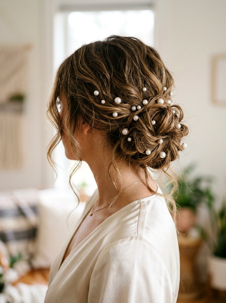 Messy Bun with Pearls - 20 prom hairstyles with pearls - 20 prom hairstyles with pearls