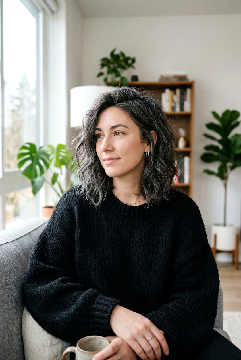 Messy Charcoal Lob - 20 soft goth bob for women - 20 soft goth bob for women