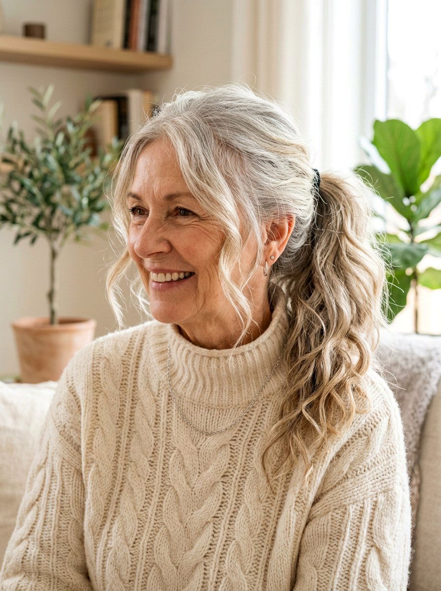 Messy Chic Ponytail - 20 elegant ponytail hairstyle for older women - 20 elegant ponytail hairstyle for older women