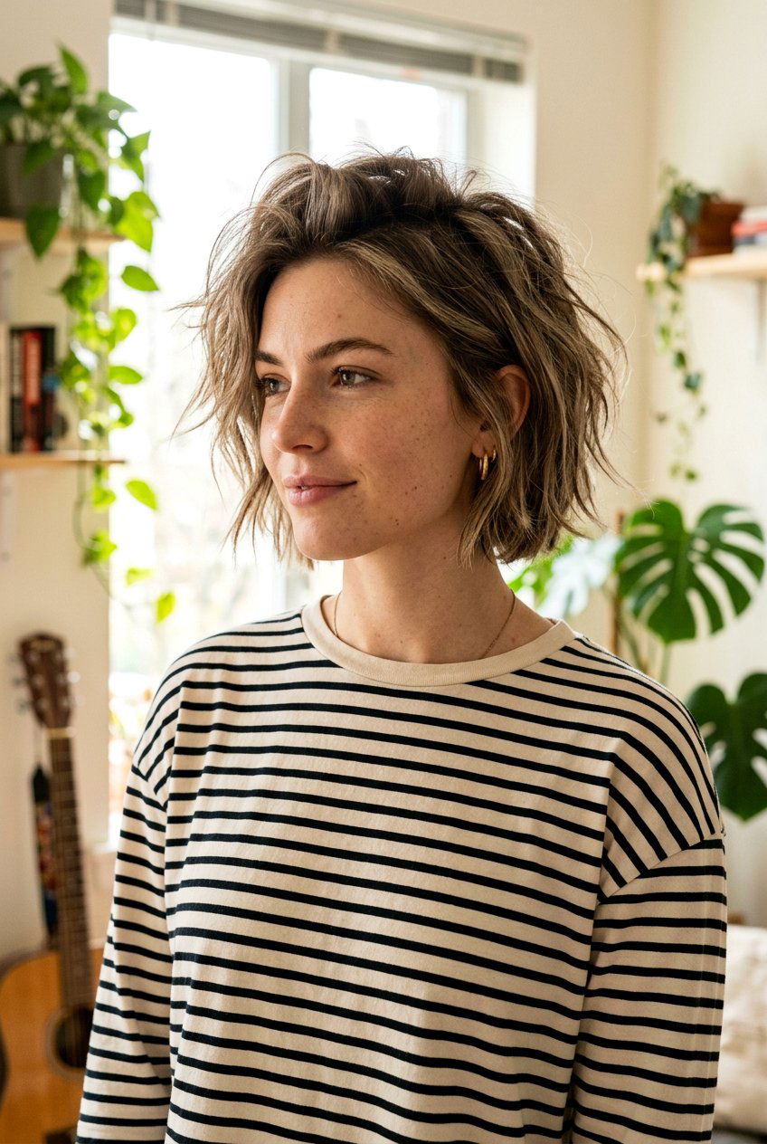 Messy Chin Length Grunge Bob - 20 grunge bob haircut for women - 20 grunge bob haircut for women