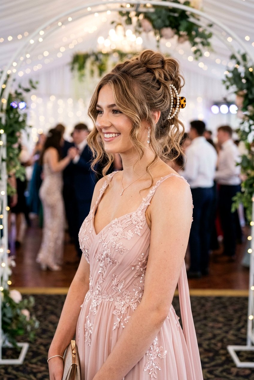 Messy Claw Clip Bun Prom Hair - 20 prom hairstyles with claw clip - 20 prom hairstyles with claw clip