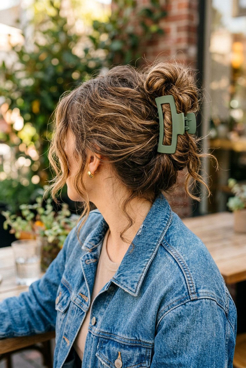 Messy Claw Clip Bun - 20 dorm friendly claw clip hairstyle - 20 dorm friendly claw clip hairstyle