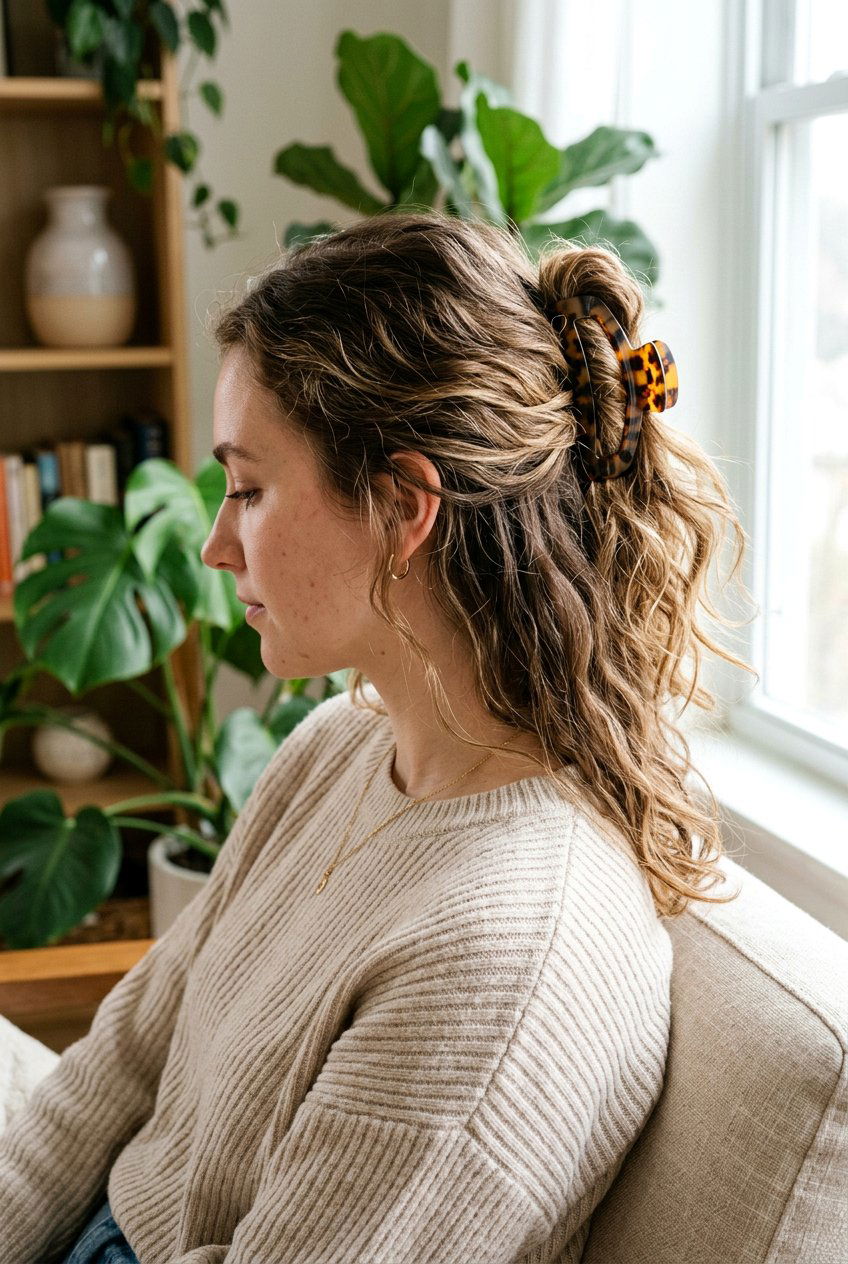 Messy Claw Clip Updo For Wavy Hair - 20 messy claw clip updo - 20 messy claw clip updo