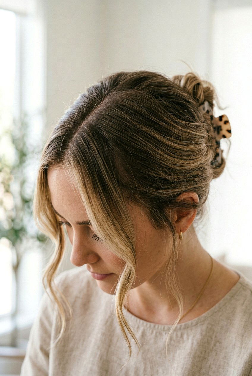 Messy Claw Clip Updo With Center Part - 20 messy claw clip updo - 20 messy claw clip updo