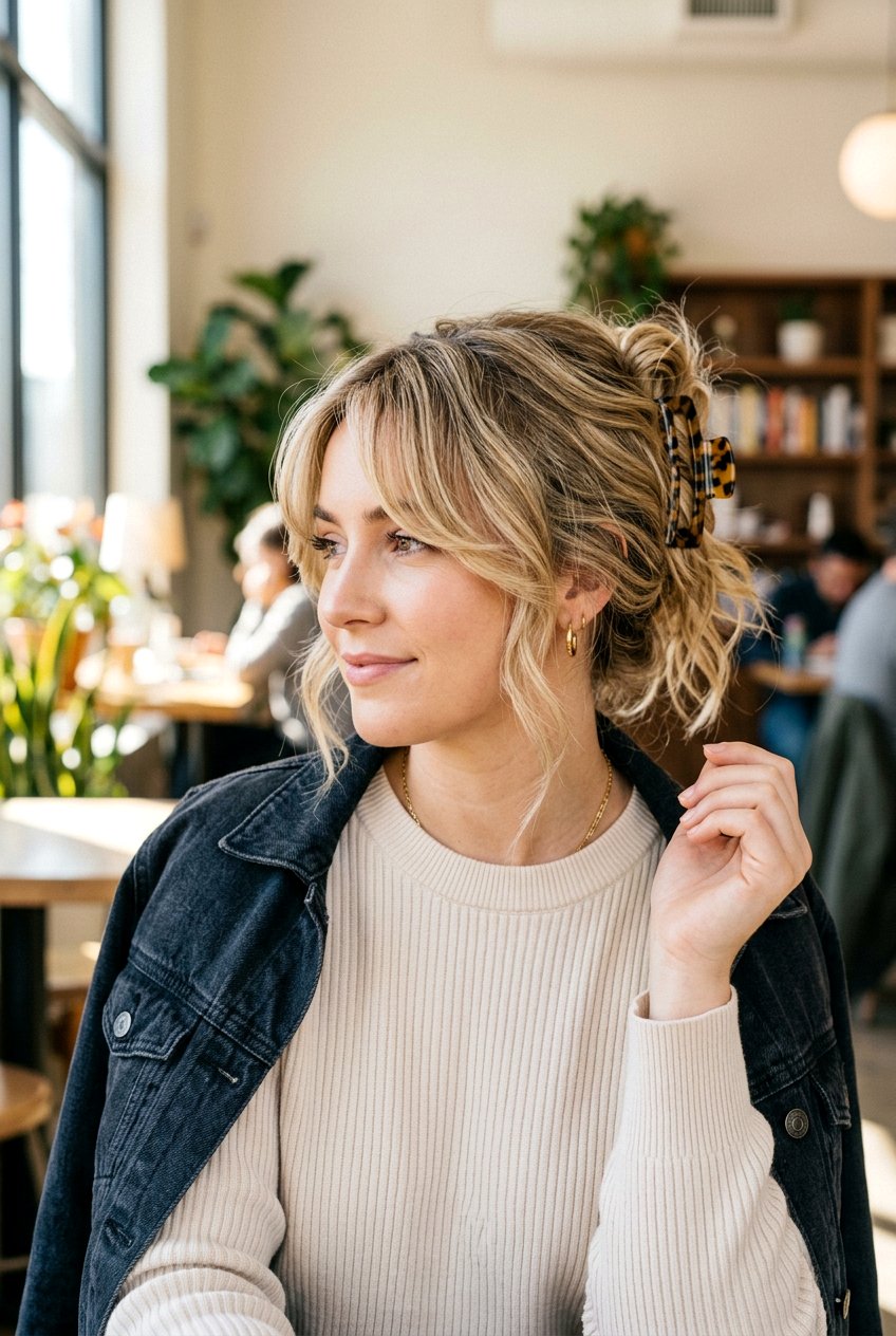 Messy Claw Clip Updo With Curtain Bangs - 20 messy claw clip updo - 20 messy claw clip updo