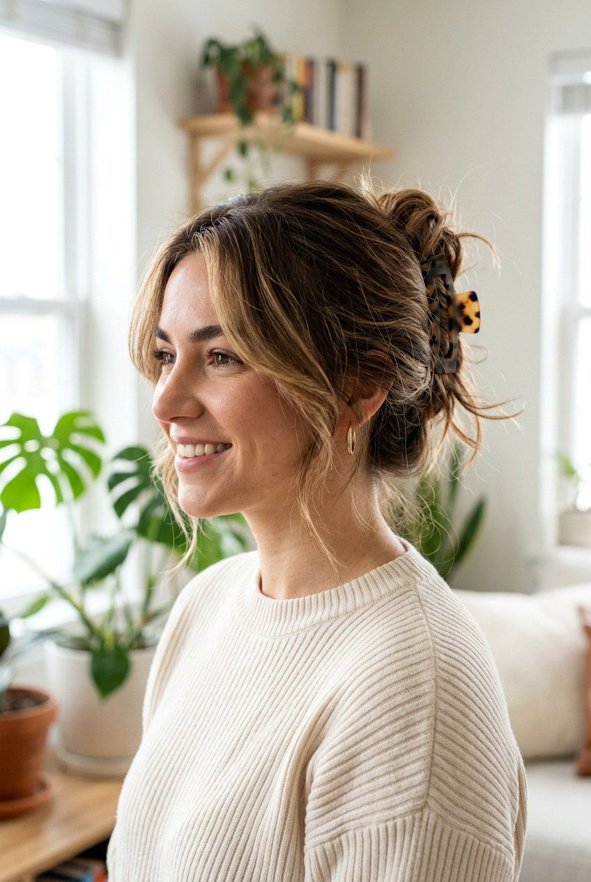 Messy Claw Clip Updo With Face Framing Layers - 20 messy claw clip updo - 20 messy claw clip updo