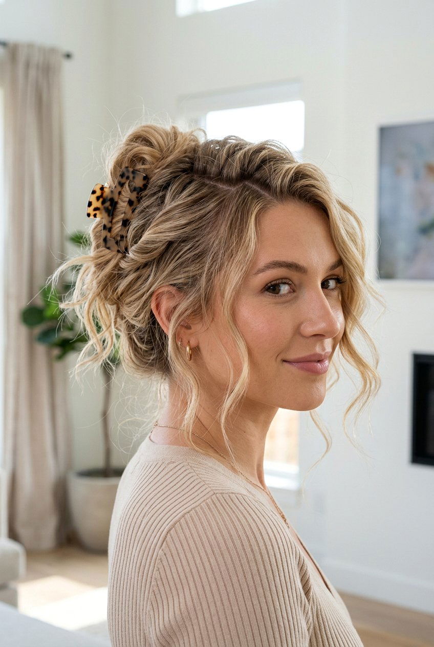 Messy Claw Clip Updo With Side Part - 20 messy claw clip updo - 20 messy claw clip updo