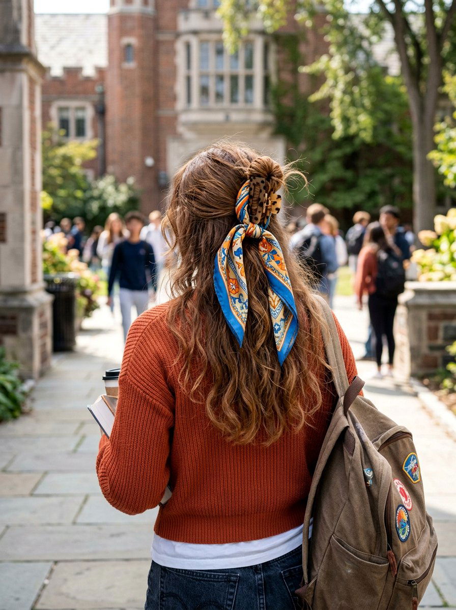 Messy Claw Clip With Scarf - 20 claw clip hairstyle for college girls - 20 claw clip hairstyle for college girls