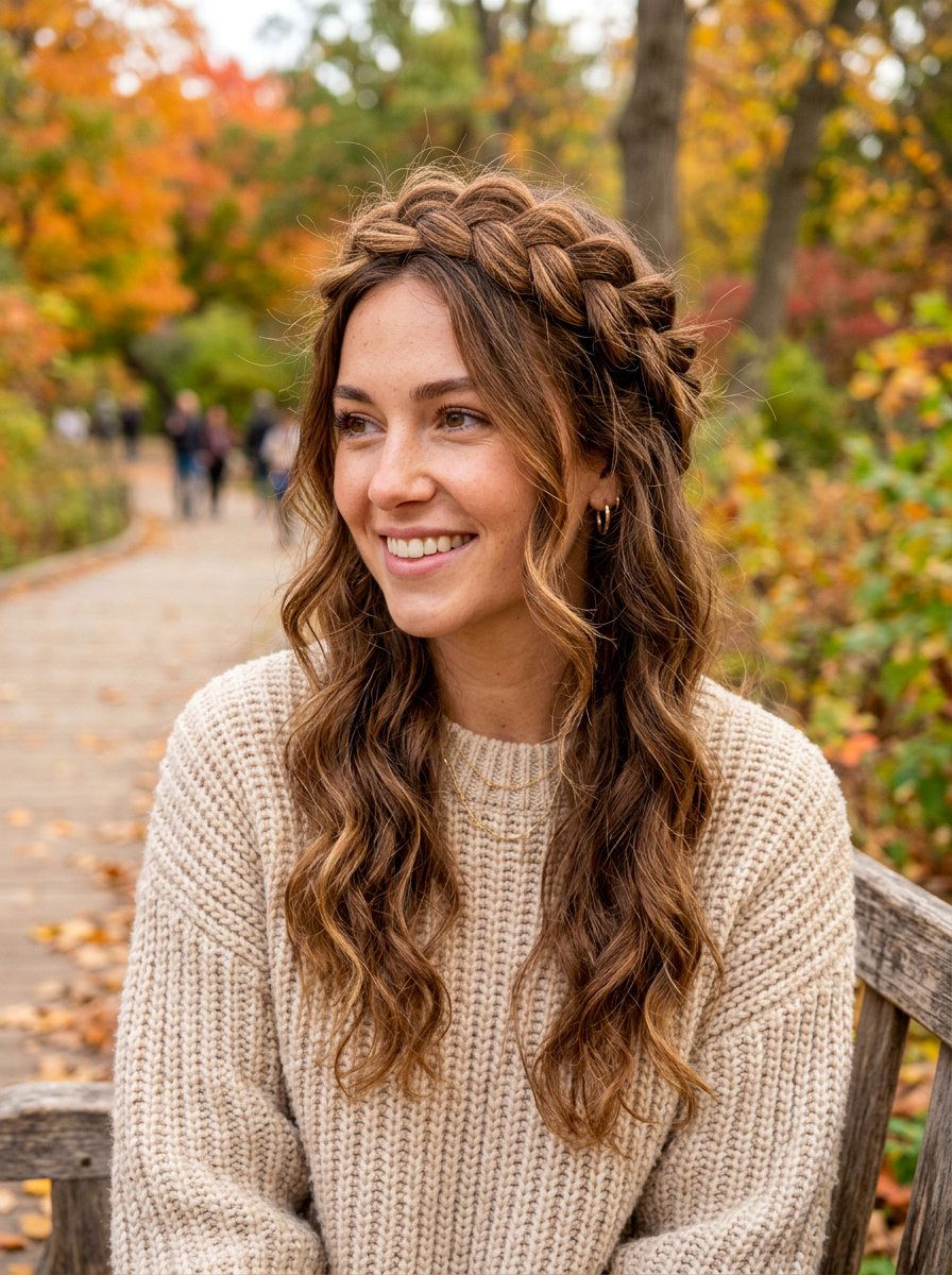 Messy Crown Braid With Loose Curls - 20 crown braid with loose curls - 20 crown braid with loose curls