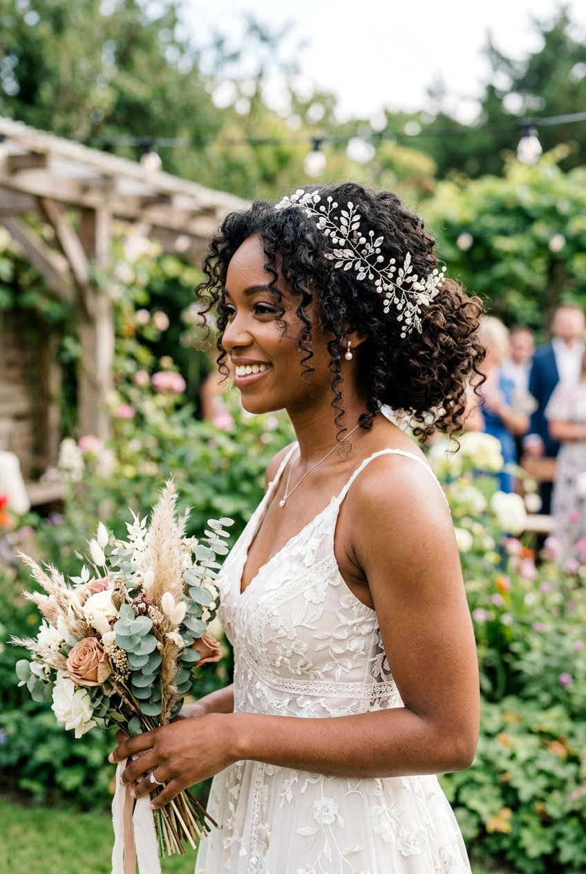 Messy Curly Bridal Bun - 20 bridal curly updo for natural hair - 20 bridal curly updo for natural hair