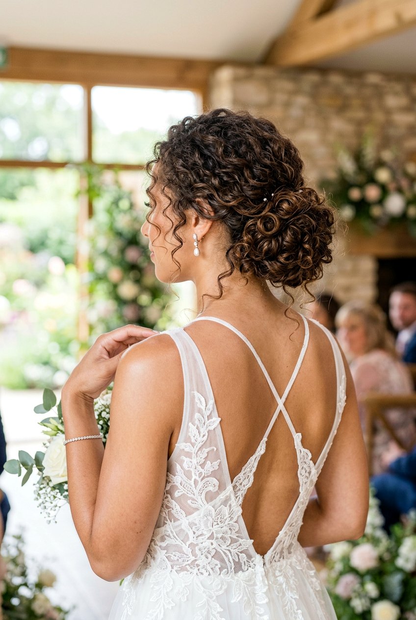 Messy Curly Bun - 20 simple bridal curls for outdoor wedding - 20 simple bridal curls for outdoor wedding
