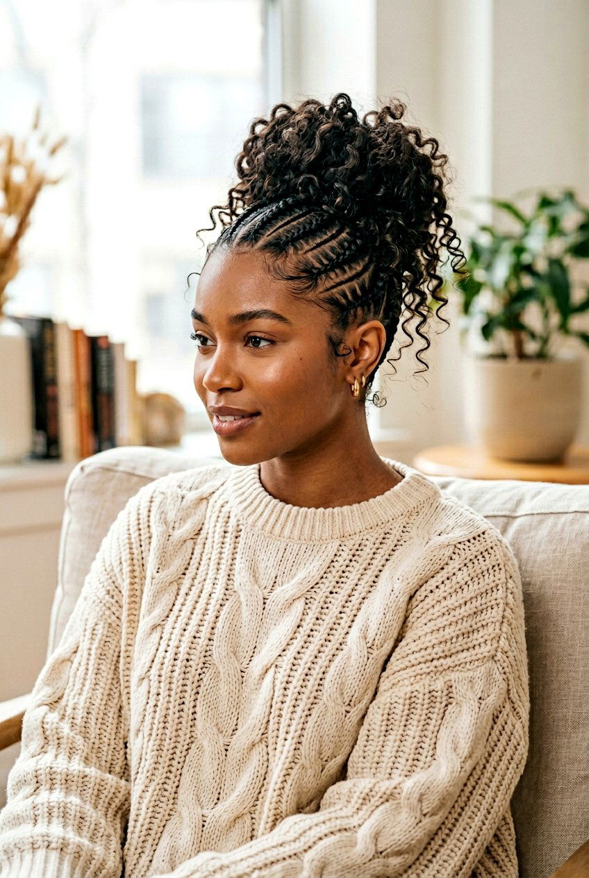 20 Gorgeous Feed In Braids With Curly Bun Looks for Any Event