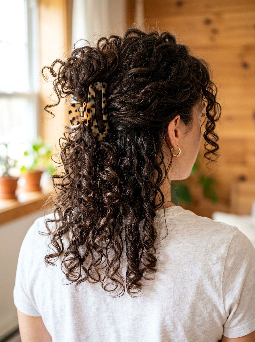 Messy Curly Half Up Claw Clip - 20 claw clip half up for curly hair - 20 claw clip half up for curly hair