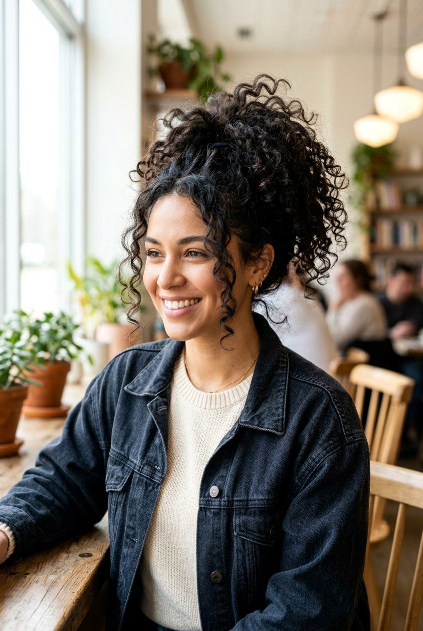 Messy Curly High Ponytail - 20 festive curls hairstyle - 20 festive curls hairstyle