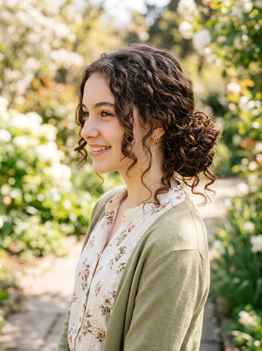 Messy Curly Low Bun - 20 cute hairstyle for teenage girls curls - 20 cute hairstyle for teenage girls curls