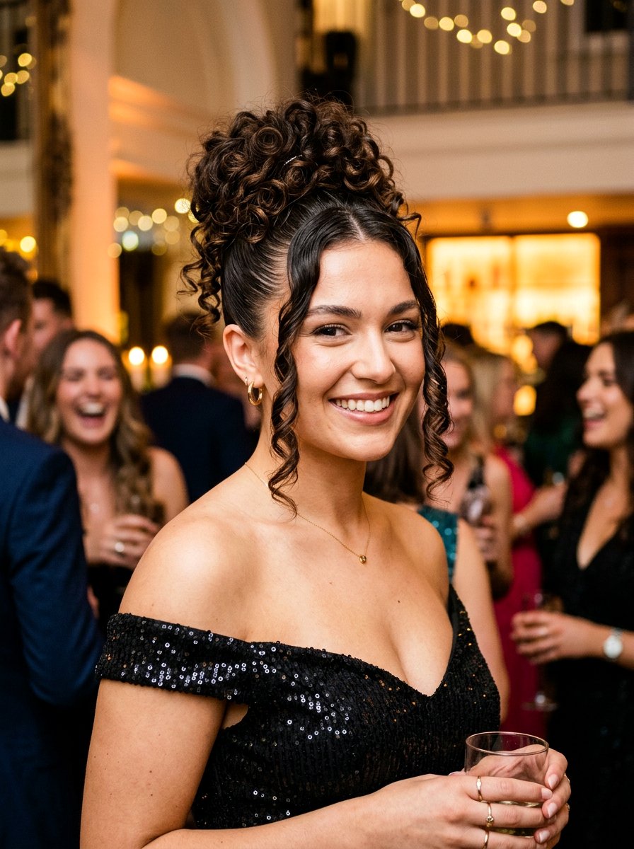 Messy Curly Pin Up Bun - 20 pin up curls hairstyle - 20 pin up curls hairstyle