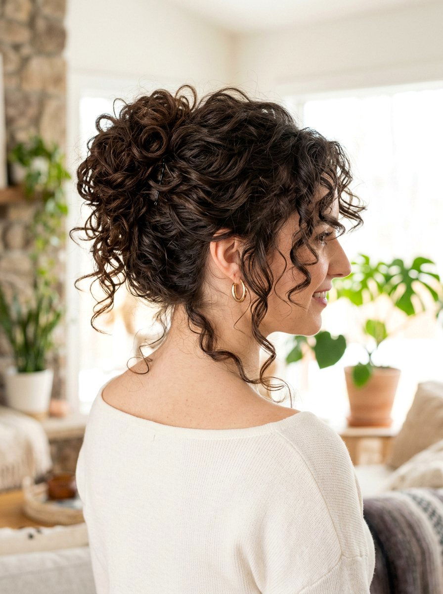 Messy Curly Updo - 20 date night hairstyle with romantic curls - 20 date night hairstyle with romantic curls