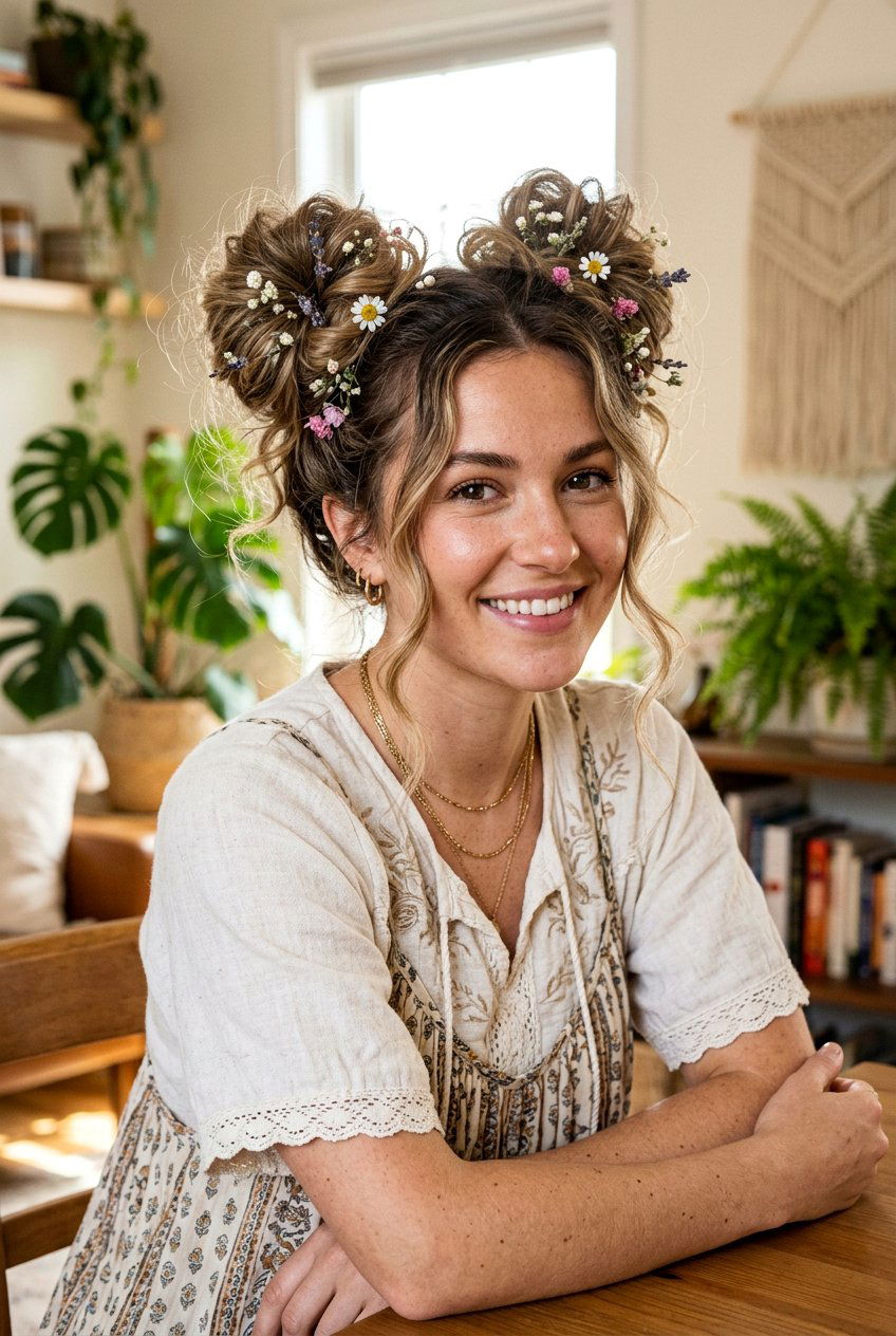 Messy Fairy Buns Updo - 20 fairycore hairstyles for women - 20 fairycore hairstyles for women