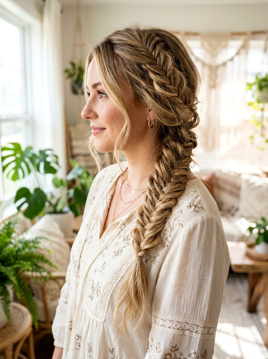 Messy Fishtail Braid - 20 cute hairstyle for coffee date - 20 cute hairstyle for coffee date