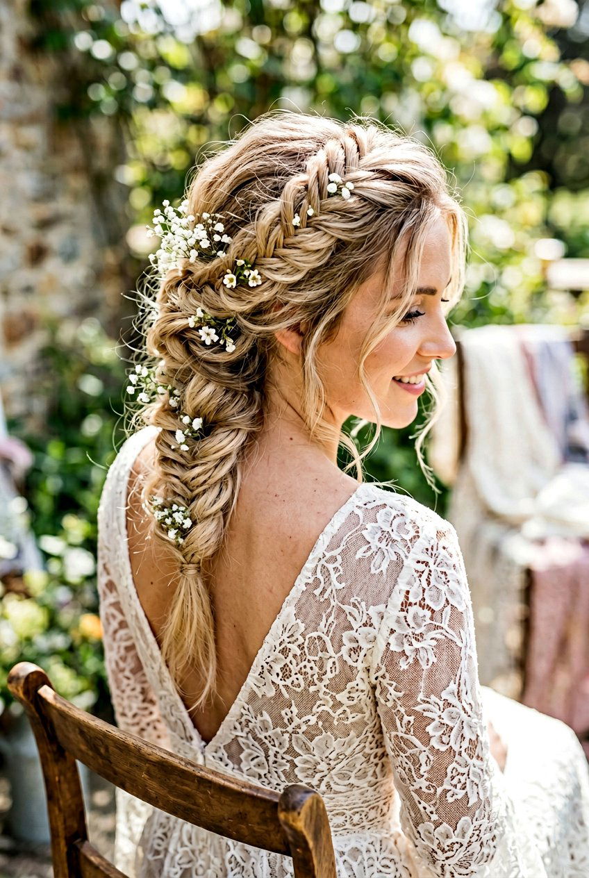 Messy Fishtail Braid Updo - 20 bridal hairstyle for boho braid updo - 20 bridal hairstyle for boho braid updo