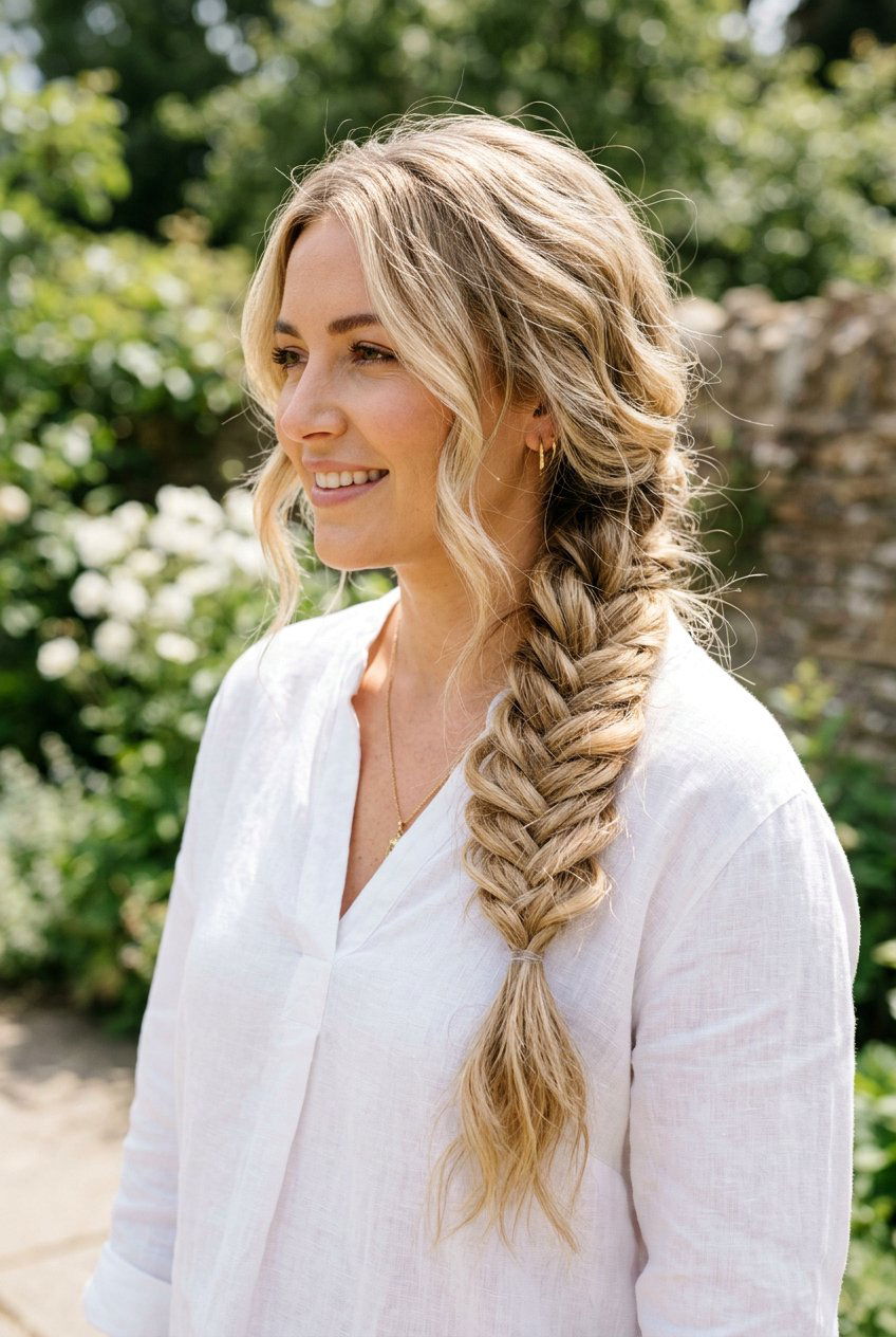 Messy Fishtail Side Braid - 20 beach hairstyle with messy side braid - 20 beach hairstyle with messy side braid