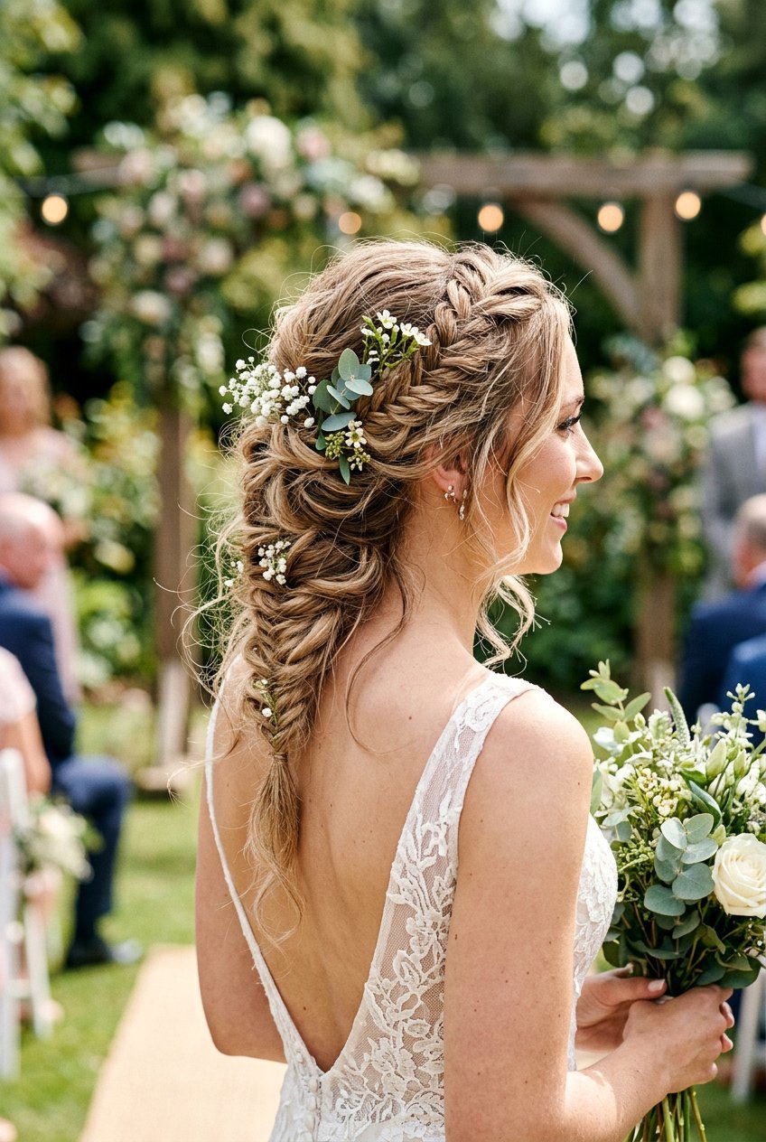 Messy Fishtail Updo - 20 boho bridal updo for long hair - 20 boho bridal updo for long hair