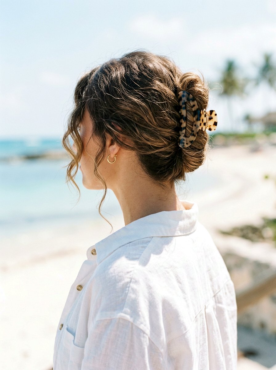 Messy French Twist Claw Clip - 20 claw clip hairstyle for beach vacation - 20 claw clip hairstyle for beach vacation